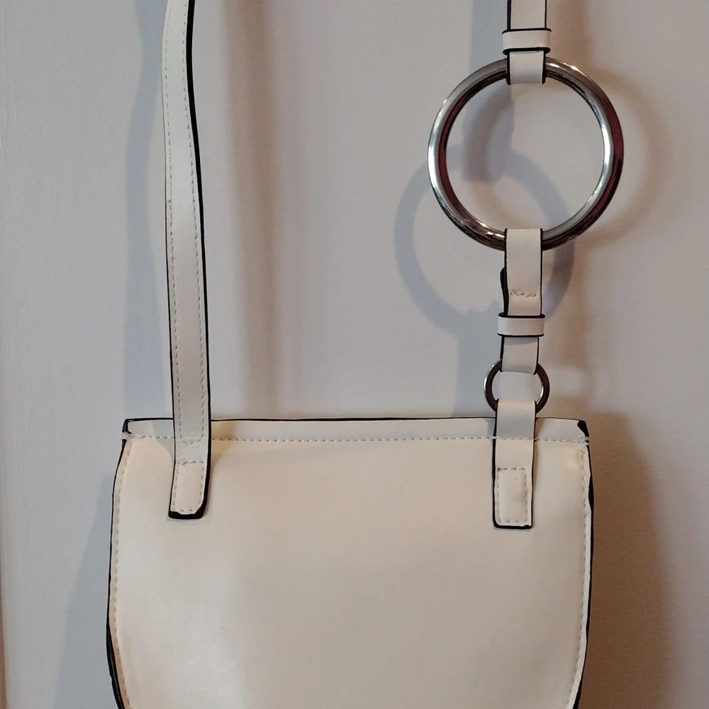 Zara white faux leather cross body purse. white with black and silver detail. VG - Picture 6 of 8